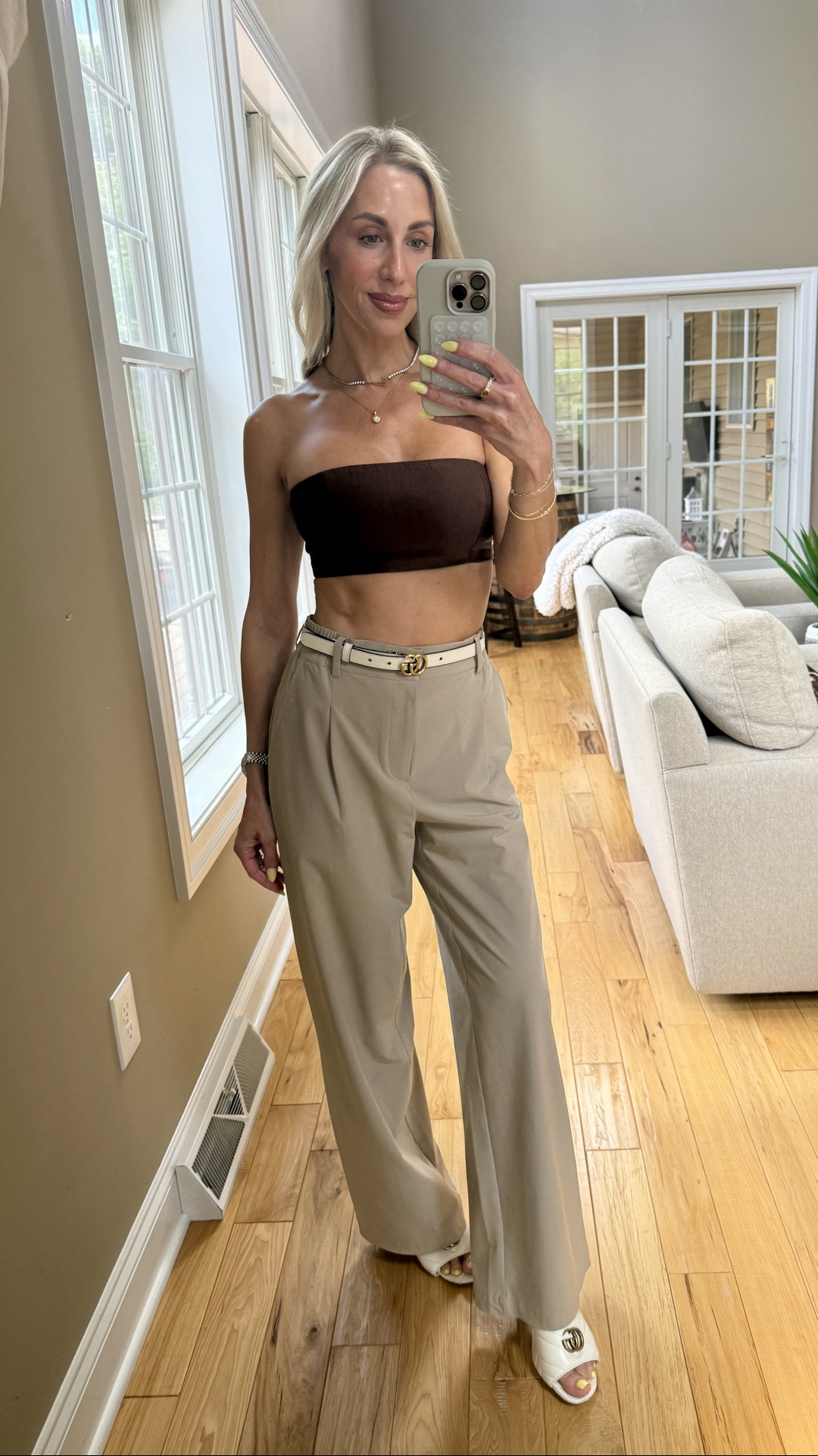 The @Alo Yoga trousers that go with anything! This bandeau is on sale @Shopbop 🤎 A belt & heels elevates this classic summer look ✨

#LTKootd #LTKOver40 #LTKSeasonal