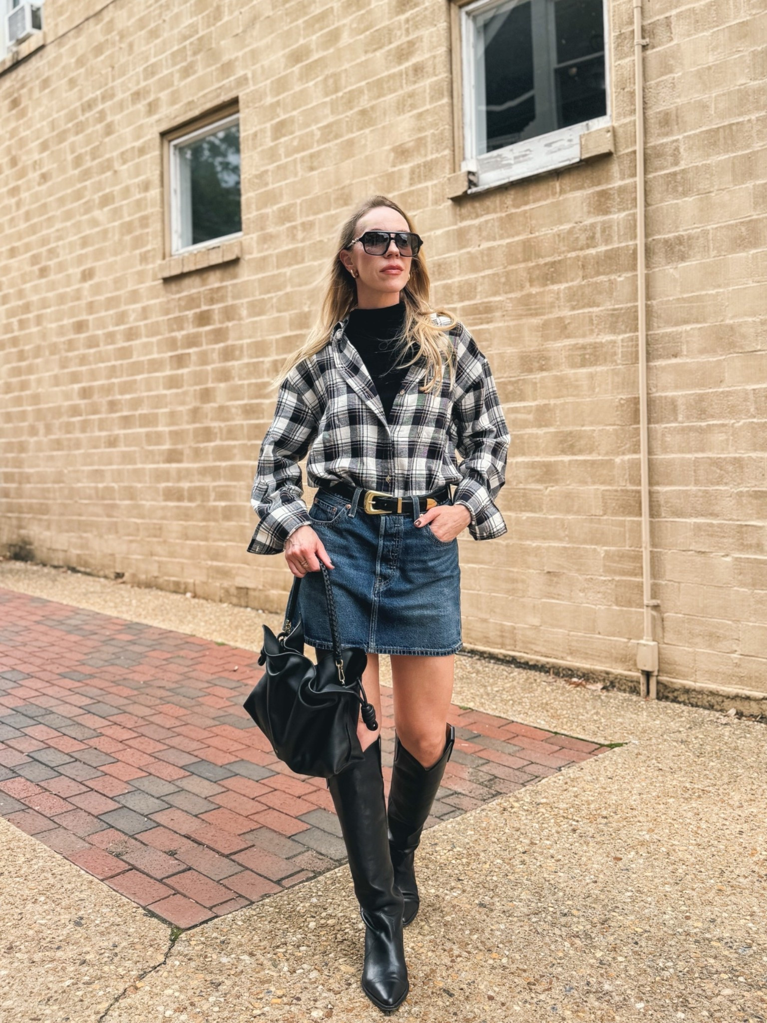 Western chic fall outfit, flannel shirt outfit, denim mini skirt with cowboy boots

#LTKSeasonal #LTKOver40 #LTKSaleAlert