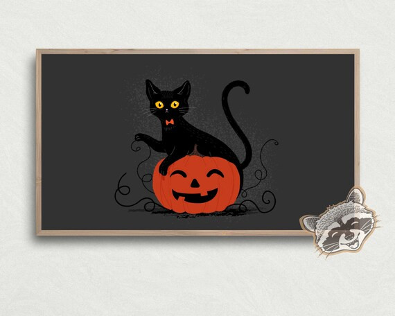 The Frame TV Art • Instant Digital Download • Halloween • Black Cat • Jack O Lantern • ... | Etsy (US)