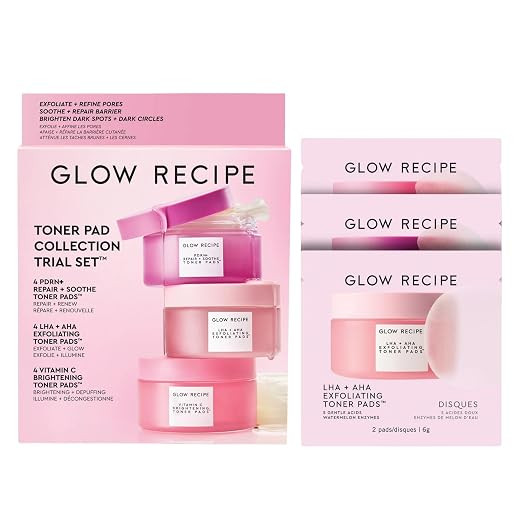 Glow Recipe Toner Pads Kit Trial Set, 12-Piece Korean Toner Pad Kit with Exfoliating, Soothing & ... | Amazon (US)