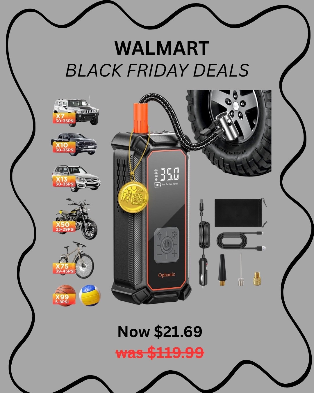 This Walmart Black Friday deal is TOO GOOD for under $25!! 🔥

This portable air compressor is only $21.69 (was $119.99!) and works for car tires, bikes, strollers, sports equipment — literally everything.

Perfect to keep in your trunk, and such an easy, practical gift for anyone who drives!
#walmartfinds #walmartblackfriday #blackfridaydeals #caraccessories #aircompressor #winteressentials #walmartdeals #ltkmom #ltkhome #affordablefinds #salealert #giftideas #roadtripessentials


#LTKMens #LTKGiftGuide #LTKCyberWeek
