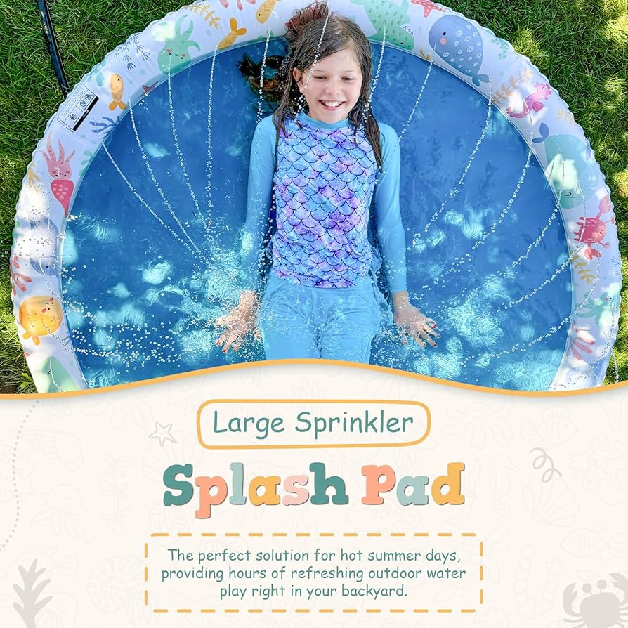 Splash Pad Sprinkler for Kids – Large 66" Non-Slip Pad, Fun Outdoor Water Toy, Toddlers and Chi... | Amazon (US)