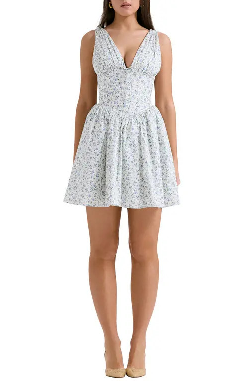 HOUSE OF CB Fabrizia Floral Corset Minidress in Print Cottage Blue at Nordstrom, Size Small | Nordstrom