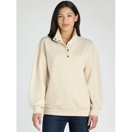 Time and Tru Women's Mock Neck Henley Pullover Sweatshirt, Sizes XS-XXXL | Walmart (US)