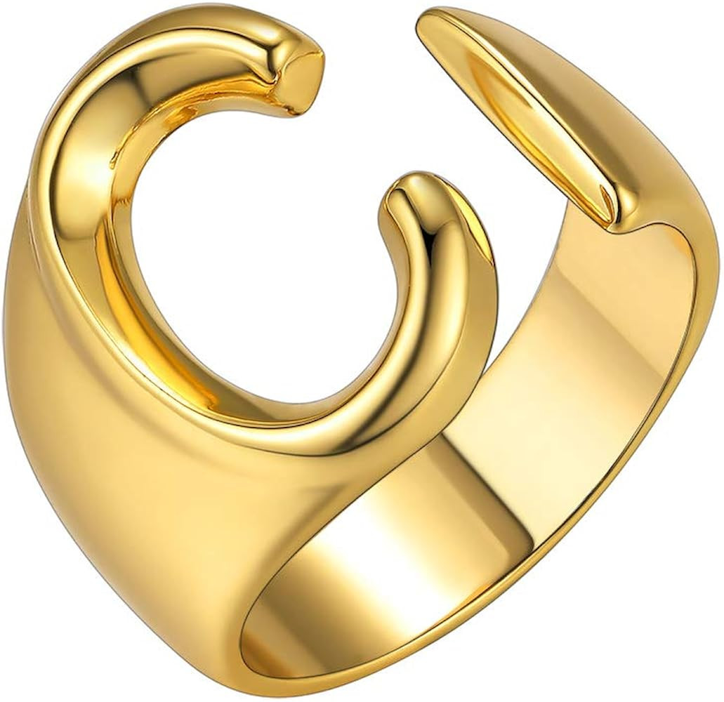Keystyle GoldChic Jewelry Personalized Gold Bold Initial Letter Open Ring Adjustable, Women Statemen | Amazon (US)