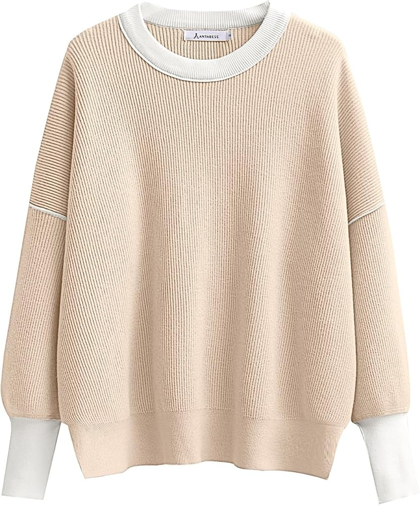 Oversized Sweaters for Women Fall 2023 Crewneck Batwing Long Sleeve Side Slit Knit Pullover Sweat... | Amazon (US)