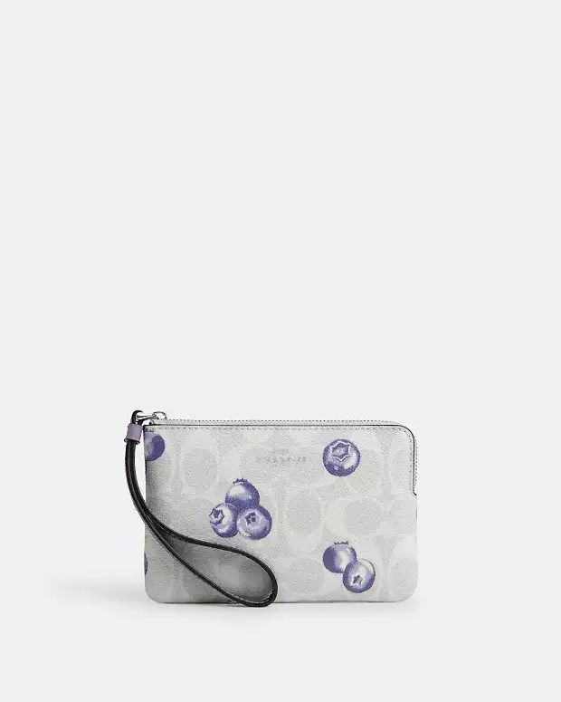 Corner Zip Wristlet In Signature Canvas With Blueberry Print | Coach Outlet