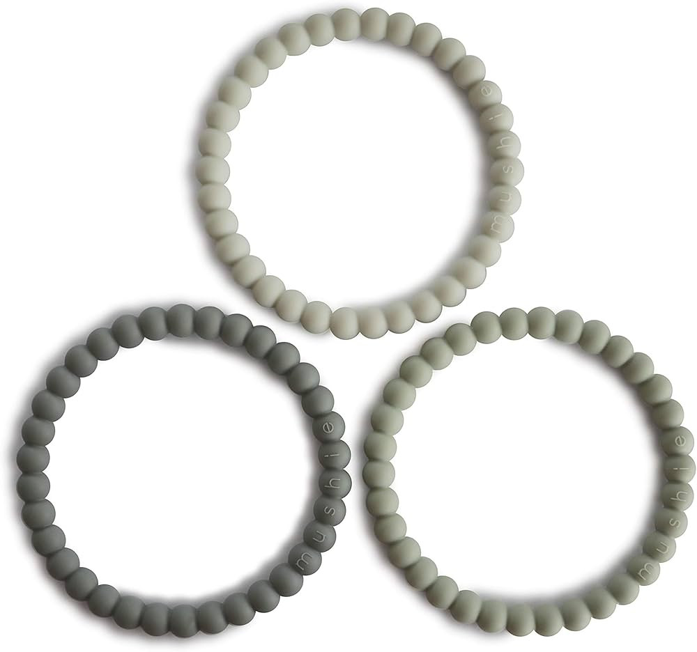 mushie Pearl Teether Bracelet | 3-Pack (Green Tea/Cool Gray/Sea Salt) | Amazon (US)