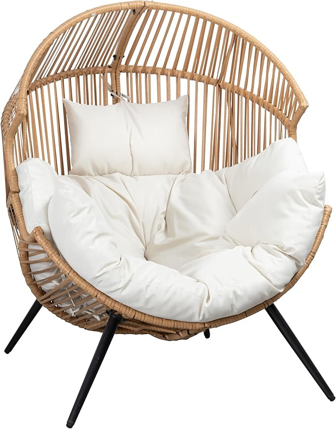 Shintenchi Wicker Egg Chair Outdoor Rattan Patio Chair with Cushion,Oversized Patio Lounge Chairs... | Amazon (US)