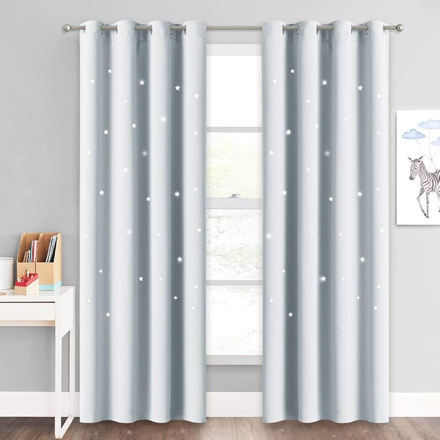 NICETOWN Stars Inspiration Curtain Panels - Sky Wonder Star Cut Out Functional Room Darkening Dra... | Amazon (US)