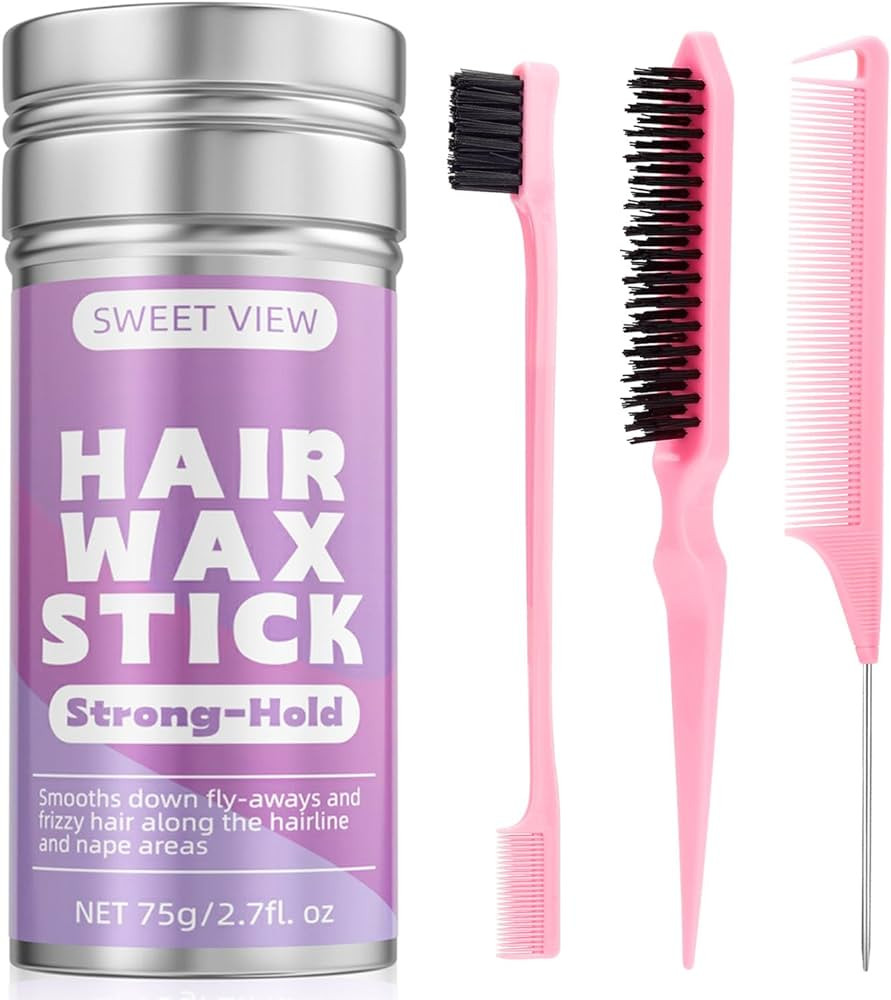 Hair Wax Stick & Slick Back Hair Brush, Hair Pomade/Balm for Smooth Flyaways, Frizz, Sleek Ponyta... | Amazon (US)