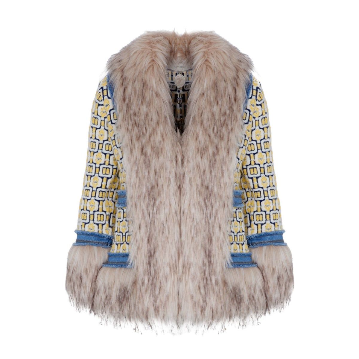 Alpaca And Merino Wool Faux Fur Trimming With Denim Details Short Jacket Fabiana | Wolf & Badger (US)