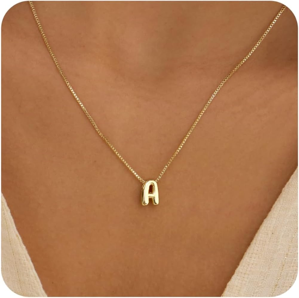 Gold Letter Necklace for Women 14k Gold Plated Bubble Balloon Initial Necklace | Amazon (US)
