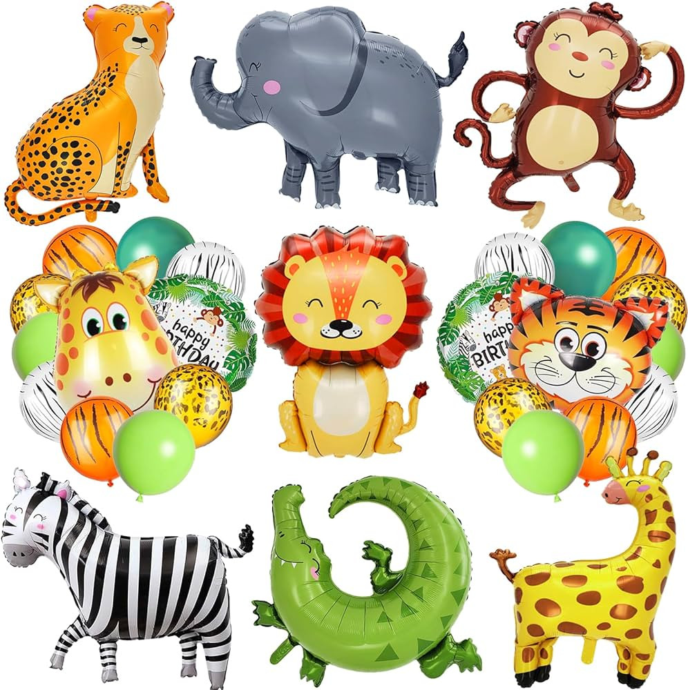 40 PCS Safari Jungle Animal Balloons Wild One Birthday Decorations Various Jungle Animal Balloons... | Amazon (US)