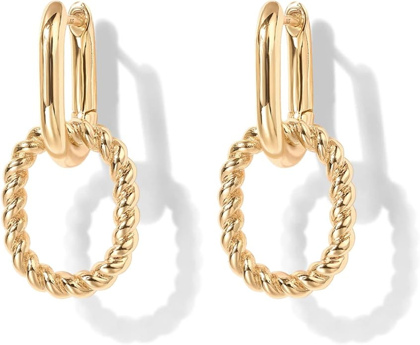PAVOI 14K Gold Plated Convertible Paperclip Earrings for Women - Trendy Paper Clip Link Huggie Ho... | Amazon (US)