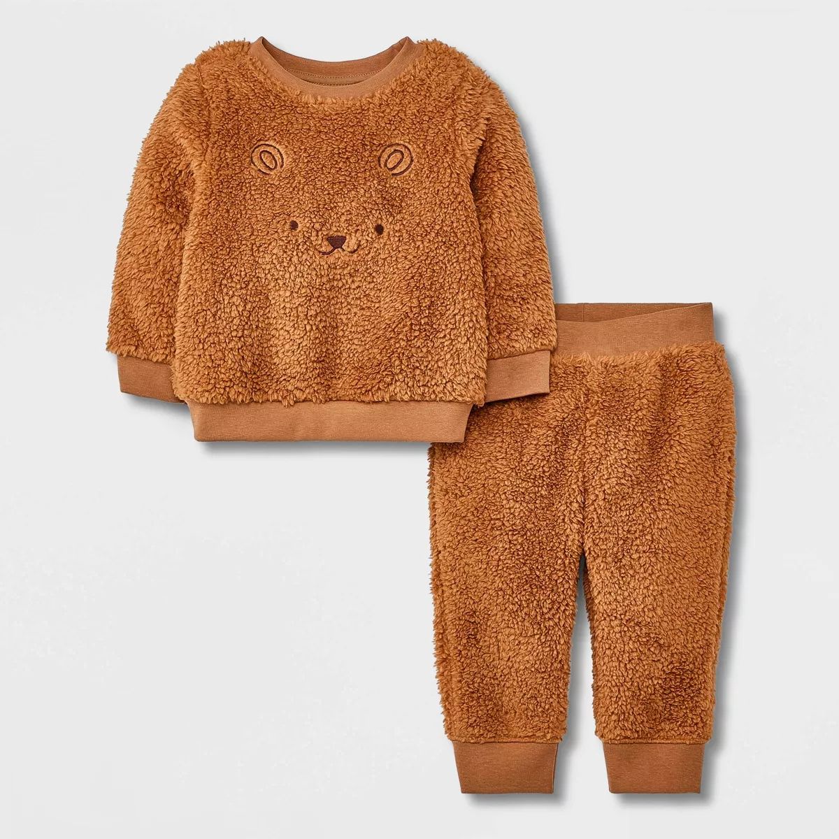 Baby Embroidered Faux Shearling Top & Bottom Set - Cat & Jack™ Brown 18M | Target