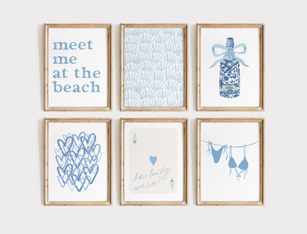 Coastal Print Set of 6, Blue Coastal Wall Art, Digital Prints, Coastal Granddaughter Aesthetic, B... | Etsy (US)