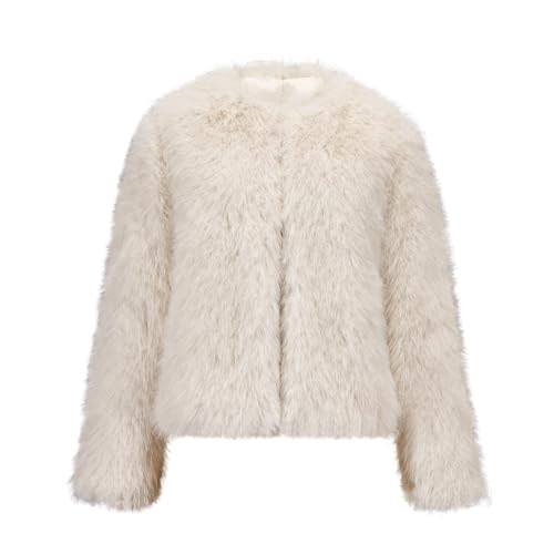 GRAN ORIENTE Faux Fur Coat For Women, Fuzzy Fluffy Winter Warm Cropped Outerwear With Pockets GK174-Beige-S | Amazon (US)