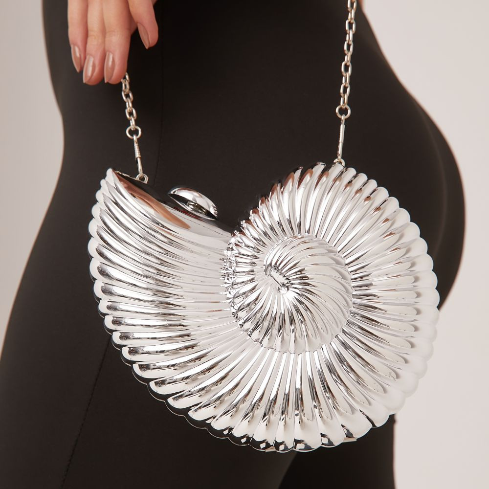 Arlette Shell Detail Cross Body Clutch Bag In Silver | EGO (UK)