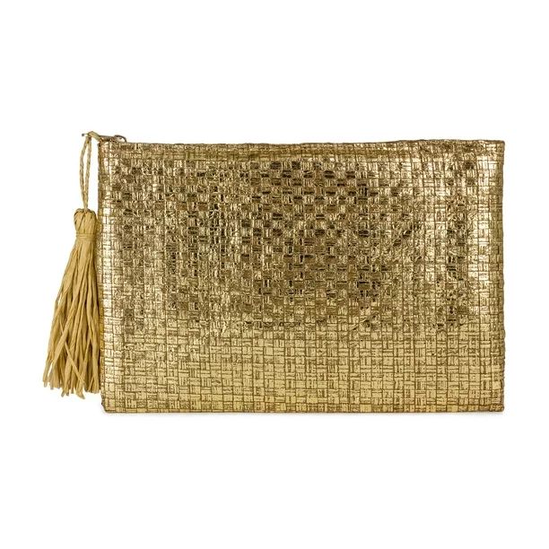 Magid Women's Insulated Sold Metallic Gold Bikini Bag Clutch with Tassel - Walmart.com | Walmart (US)