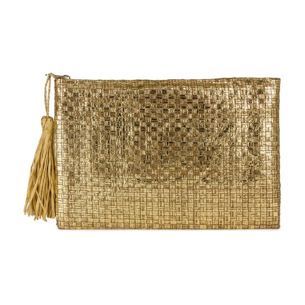 Magid Women's Insulated Sold Metallic Gold Bikini Bag Clutch with Tassel | Walmart (US)