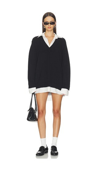 Lyle Collared Sweater Dress in White & Black Knit | Revolve Clothing (Global)