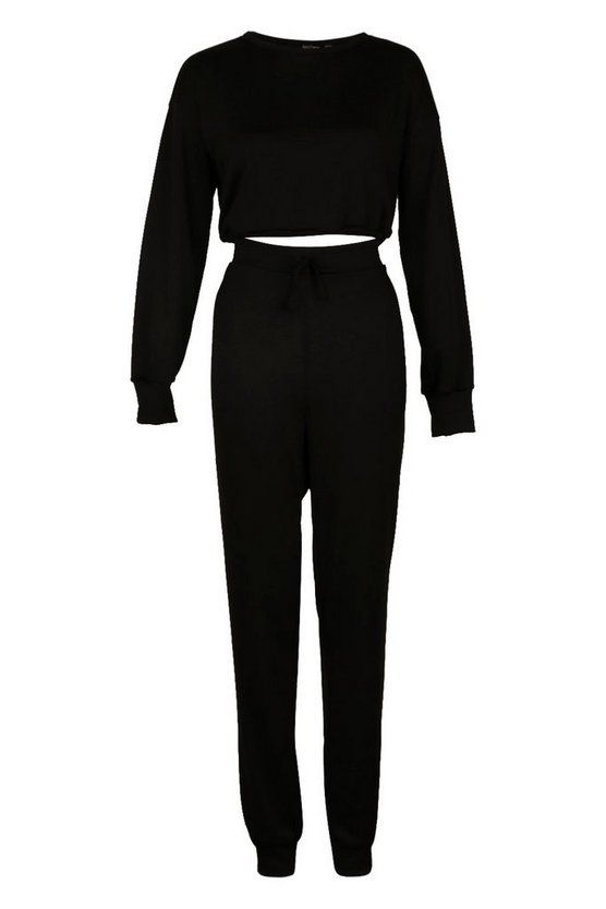 Knitted Rouched Crop Top & Jogger Set | Boohoo.com (US & CA)