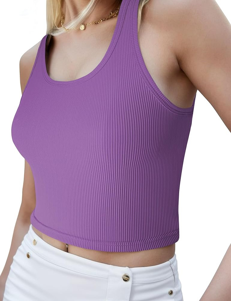 tagunop Women's Sleeveless Tank Tops Scoop Neck Basic Cami Tee Shirts Casual Ribbed Slim Fitted T... | Amazon (US)