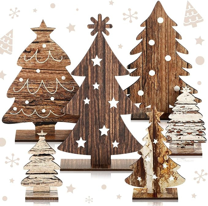 6 Pcs Wooden Christmas Trees Tabletop Decor Rustic Wood Christmas Trees Xmas Centerpieces Table W... | Amazon (US)