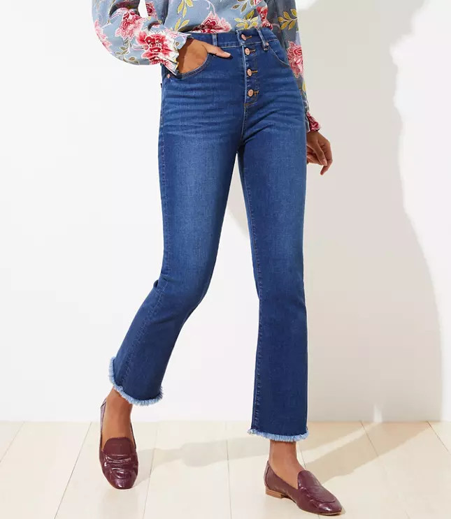 High Waist Flare Crop Jeans in Original Dark Indigo Wash | LOFT