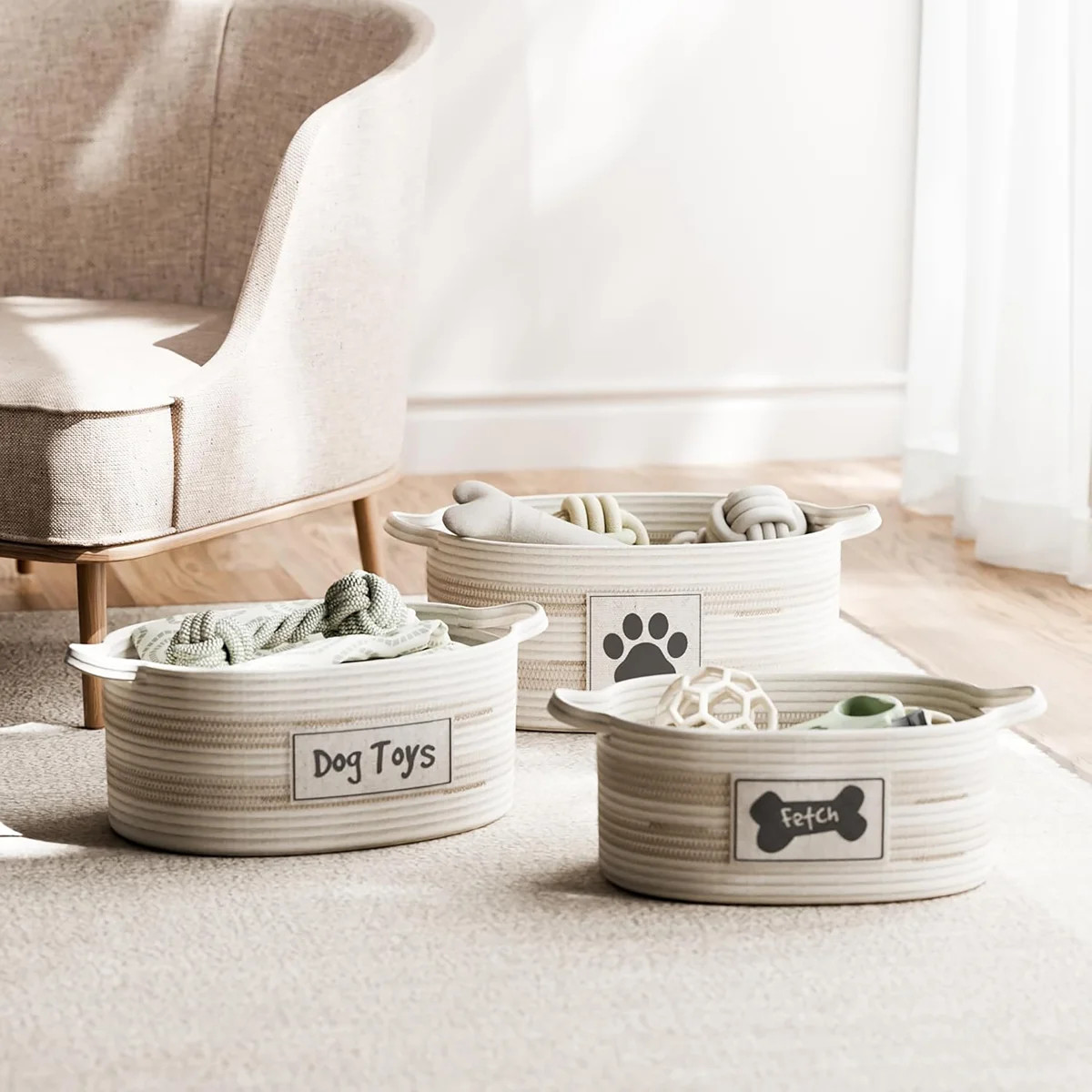 Dog Toy Storage Baskets – Set of 3 Oval Fabric Rope Organizer Bins for Pet and Household Storag... | Wayfair North America