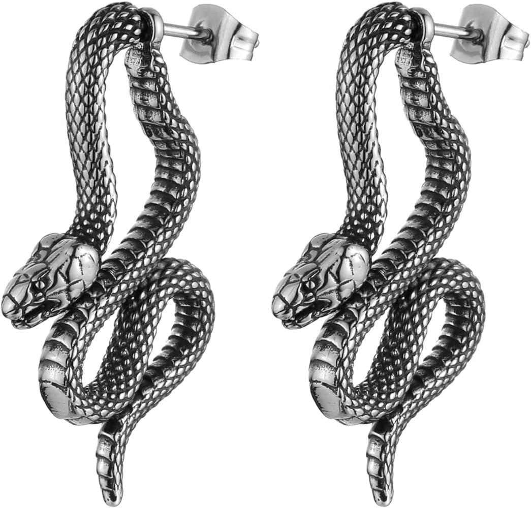 HZMAN Gothic Snake Earring Stainless Steel Punk Hip Hop Animal Snakes Piercing Earrings Party Jew... | Amazon (US)
