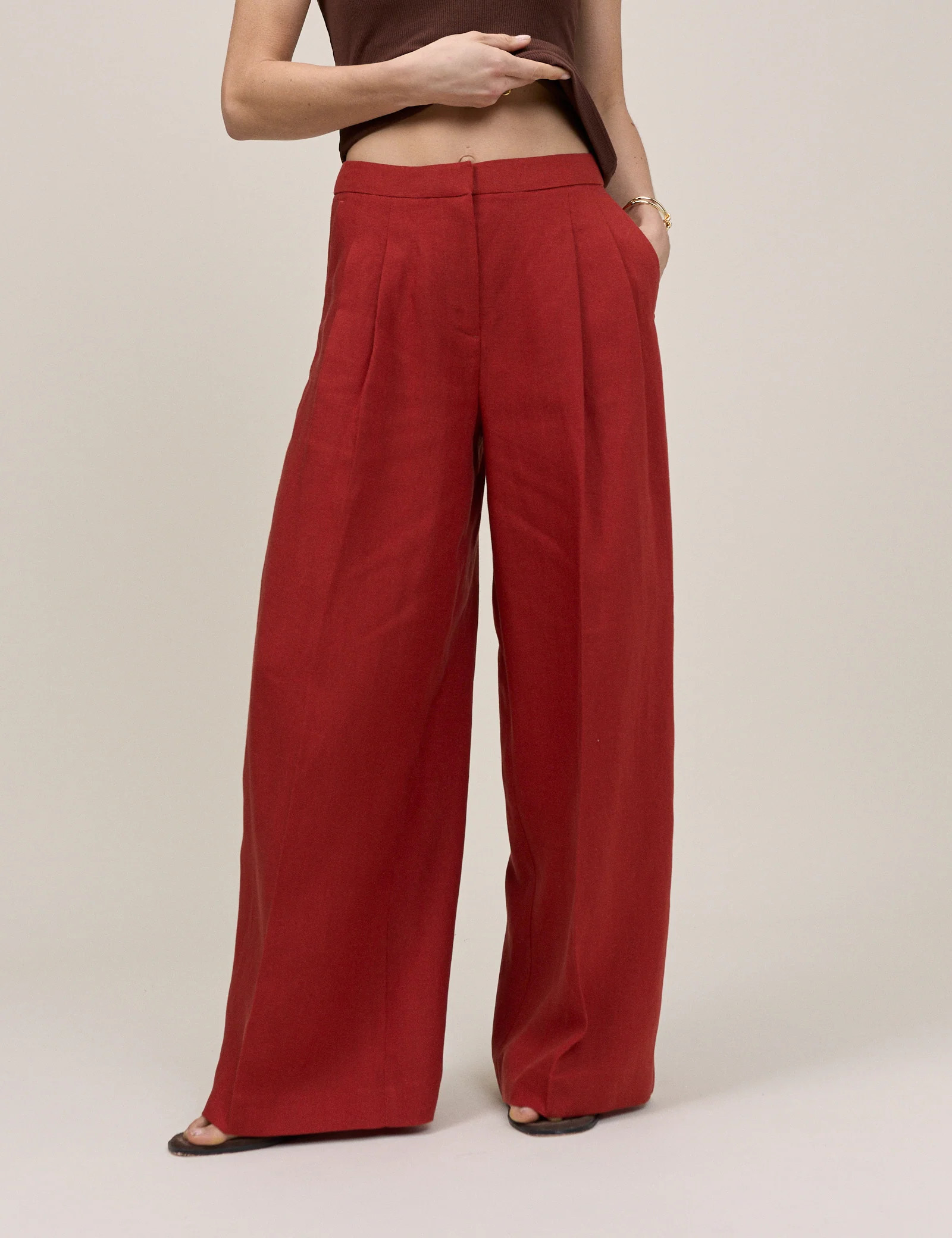 Rust Relaxed Wide Leg Tailored Trousers | Nobody's Child