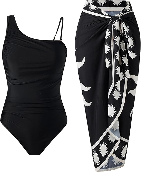 Women’s One Piece Tummy Control Swimsuit Retro Slimming Bathing Suit with Skirt Wrap Cover Up S... | Amazon (US)