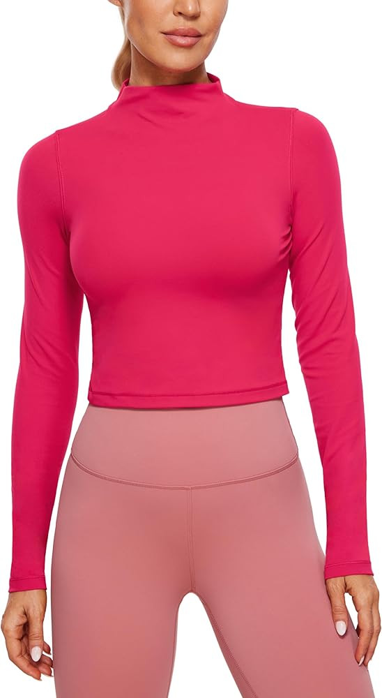 CRZ YOGA Womens Butterluxe Mock Turtleneck Long Sleeves Crop Tops Slim Fit Athletic Workout Casua... | Amazon (US)