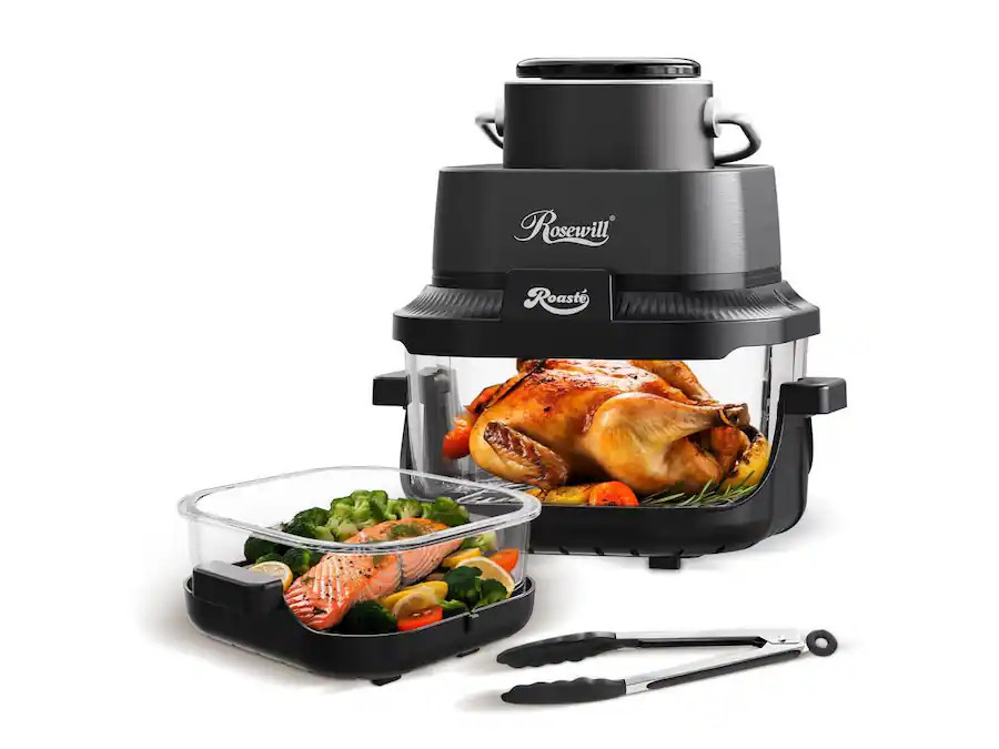 Rosewill - 8-in-1 Portable Glass Air Fryer, 5.5QT & 1.6QT Glass Pot with Lid & Tongs - Black | Best Buy U.S.