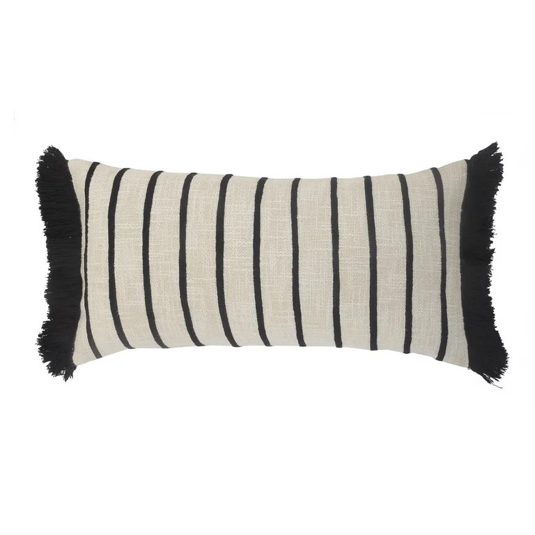 Ox Bay Milan White/Black Striped Cotton Adult Decorative Lumbar Pillow | Walmart (US)
