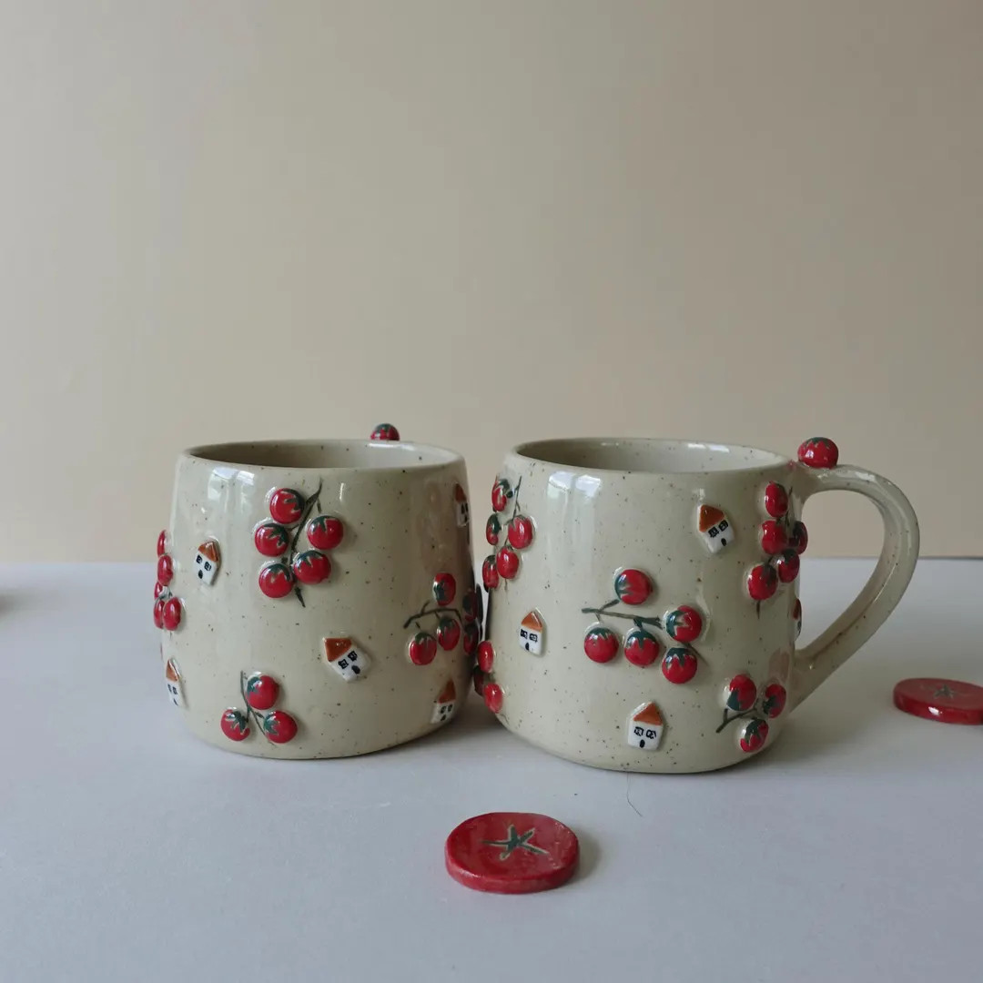 Handmade Tomato Mug – Raised Detail Stoneware Coffee Cup – 10 oz Kitchen Decor | Etsy (US)