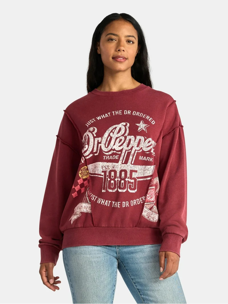 Dr. Pepper Women's Seamed Graphic Sweatshirt with Long Sleeves, Sizes XXS-XXL | Walmart (US)
