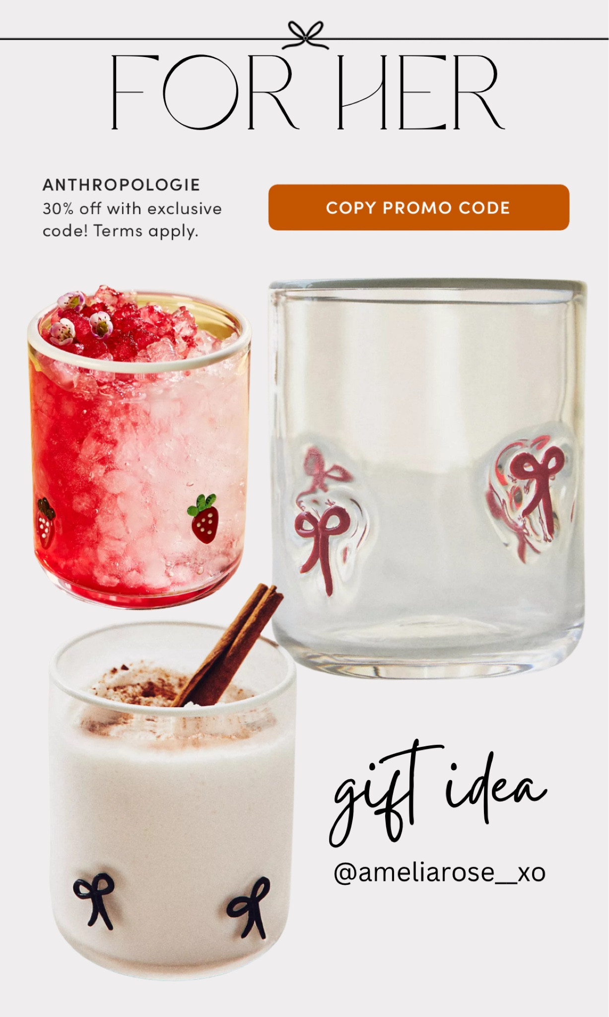 Popular anthro glasses 30% off with promo code!! Lots more options available, but I love the bows for the holidays and the strawberries are classic 🫶

#LTKGiftGuide #LTKHoliday #LTKHome