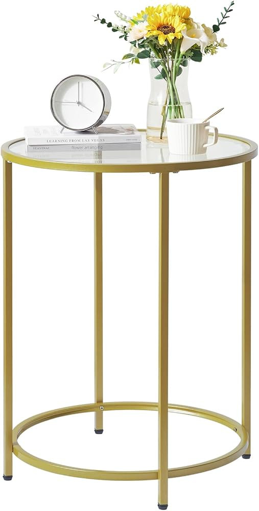 YMYNY Round End Table,Tempered Glass Side Table, Gold UHGD020G | Amazon (US)