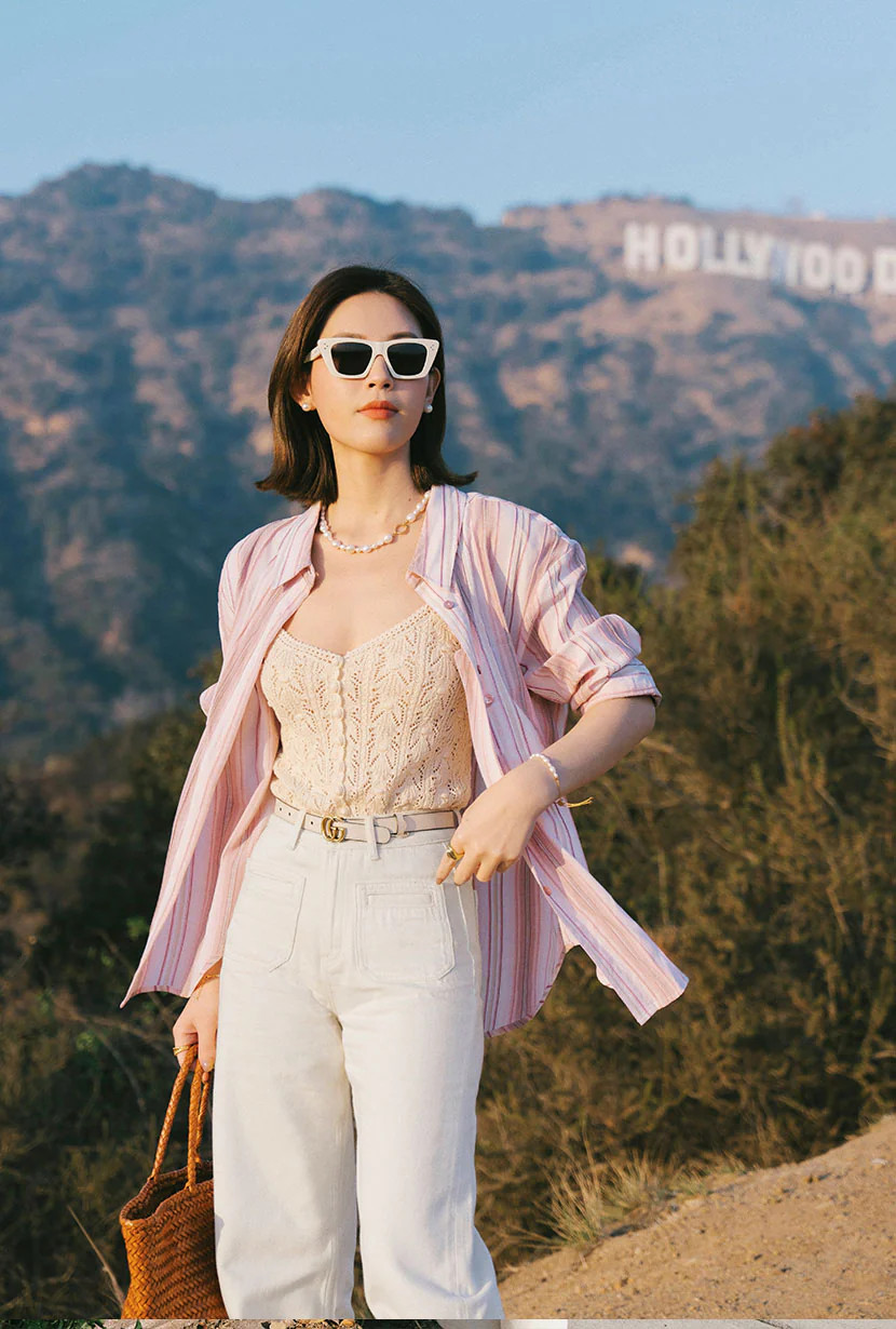 Meg Cotton Shirt - Blush Striped | Petite Studio NYC