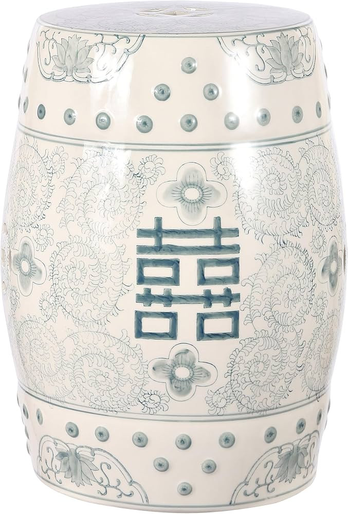JONATHAN Y Double Happiness 18" Ceramic Garden Stool, Traditional Chinoiserie Dusty Teal and Whit... | Amazon (US)