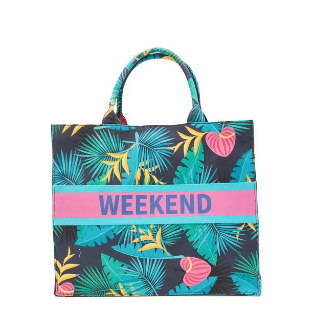 No Boundaries Women's Weekend Canvas Beach Print Tote Handbag, Dark Navy | Walmart (US)