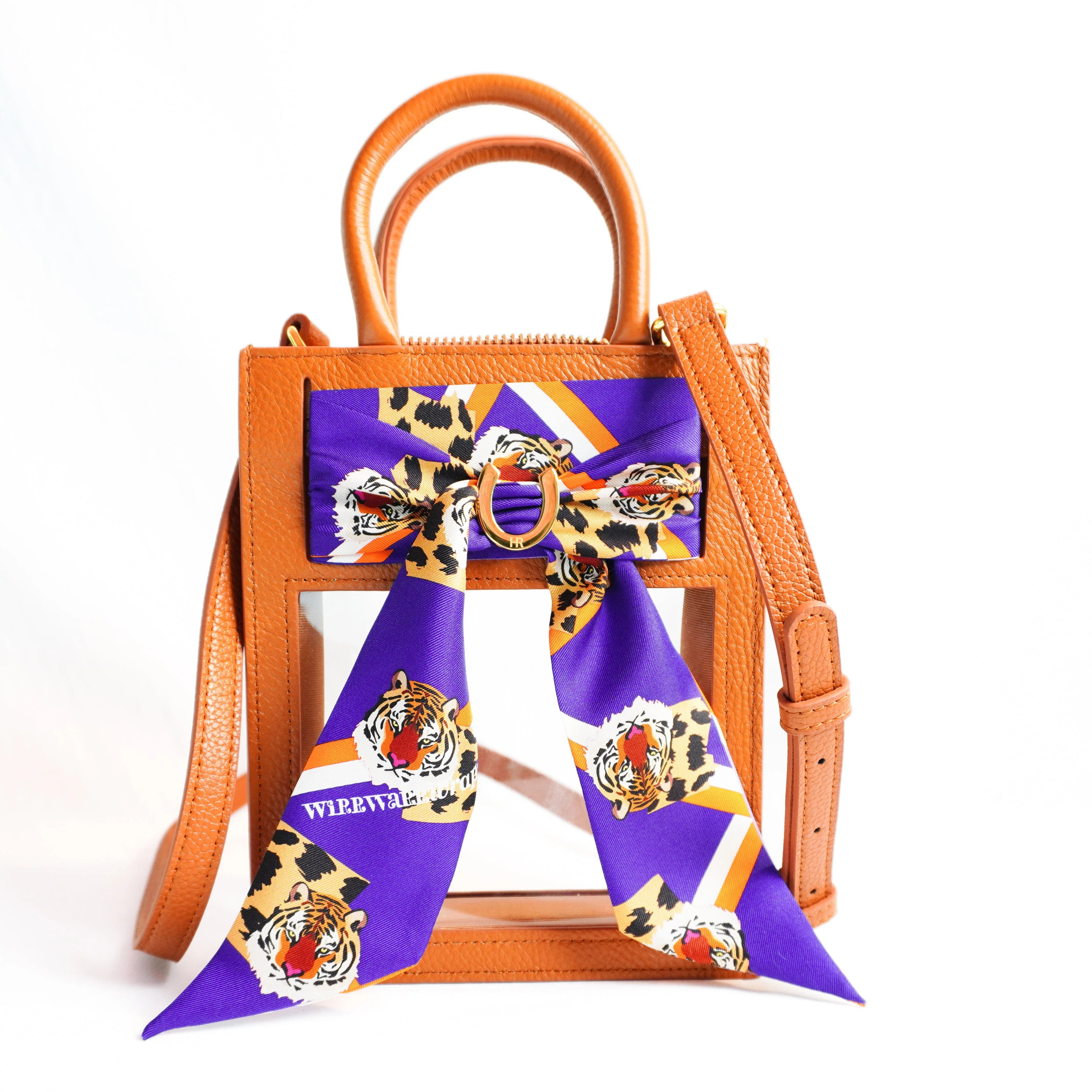 Stadium Approved Leather Top Handle Purse with Silk Twill Skinny Scarf Clemson | Hampton Road Designs, LLC