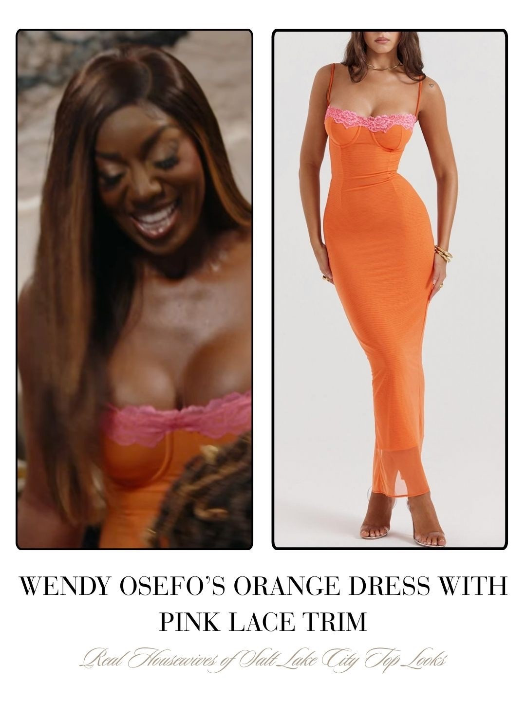 Wendy Oesfo’s Orange Dress with Pink Lace Trim 