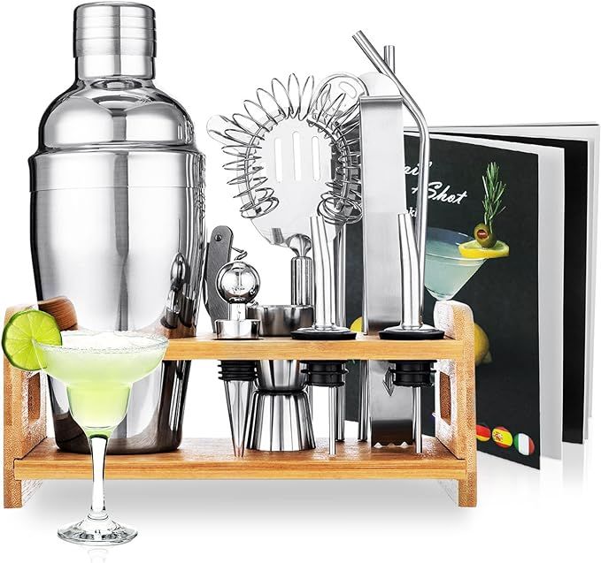 15PCS Cocktail Shaker Set, 550ml/19oz Bartender Kit with Stand & Recipes, Bar Tools Set with All ... | Amazon (US)