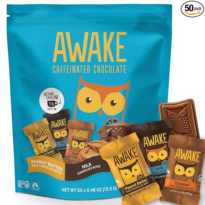 AWAKE - Caffeinated Chocolate Bites - 50mg Caffeine - Variety Pack (3 Flavors), 50 Bites - Peanut... | Amazon (US)