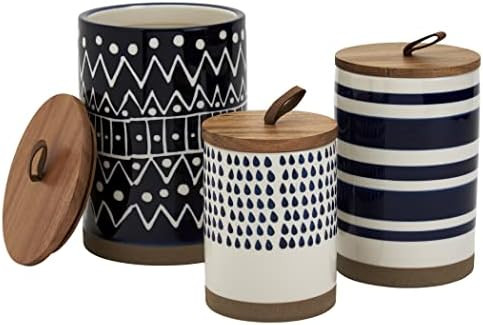 Tabletops Gallery Ceramic Canister Collection- Stoneware Designed Kitchen Storage Acacia Wood White  | Amazon (US)