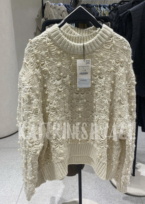ZARA NEW WOMAN S23 ECRU TEXTURED KNIT SWEATER WITH PEARL BEADS REF:0021/114 SALE  | eBay | eBay US